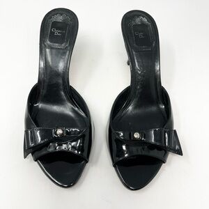 Vintage Dior Patent Leather Bow Mule CD Open Toe Sandal size 36.5 John Galliano